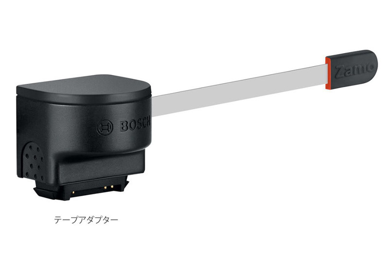 ZAMO SETに付属するテープアダプター。巻き尺のようにメジャーとなるテープを引き出せます。引き出した分だけが計測されるしくみ。自動巻き取り機構付き