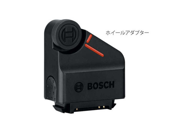 こちらはホイールアダプター。丸いホイールを曲面などに当てて転がすと、その距離が計測されます。キルビメーター(曲線計)とよく似た使い方です