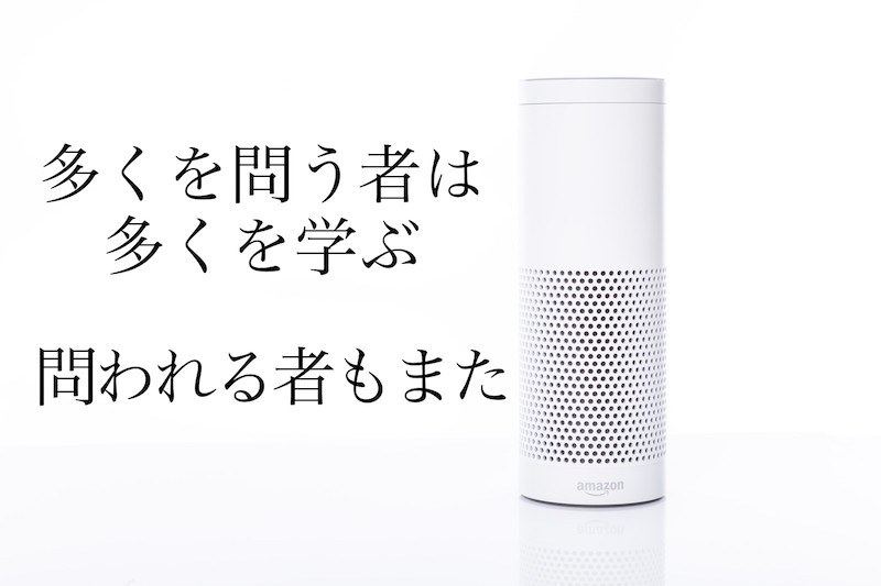 意味深げな言葉を入れると、知的な層に刺さりそうな気がします。「多くを問う者は多くを学ぶ」はイギリスの諺。ちなみにAmazon Echoにこのフレーズを聞かせたところ、「すみません、よくわかりませｎ」と返されました。学んで