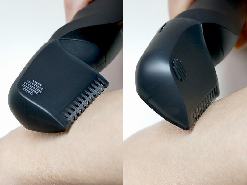 肌ガードアタッチメントをつけていれば、刃を垂直に当てても安全だ