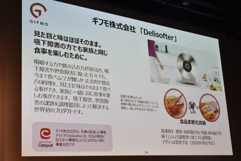 第2弾のギフモは、嚥下障害を持った人でも家族と同じ食事を楽しめる「Delisofter」を事業化する