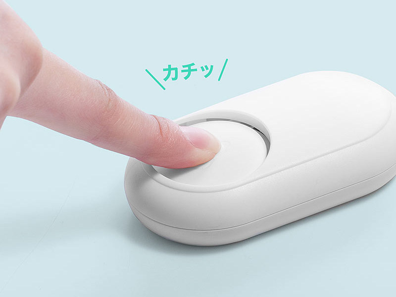 送信機のボタンを押すことで発電。電池交換が不要