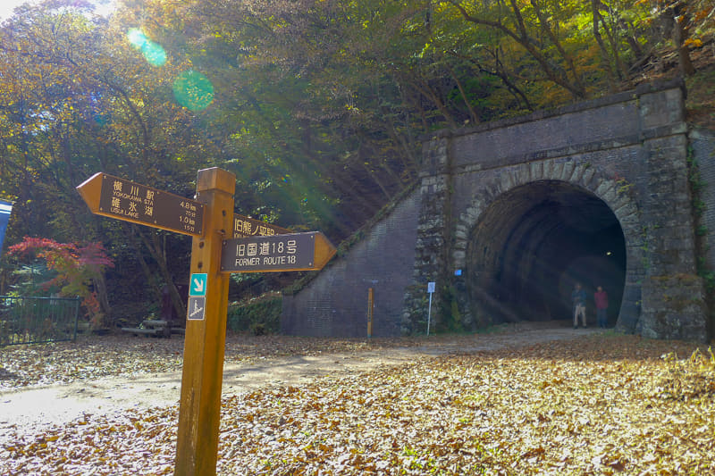 めがね橋の横にはトンネルが。アプト式鉄道が走っていただけあって、そこそこの傾斜があります