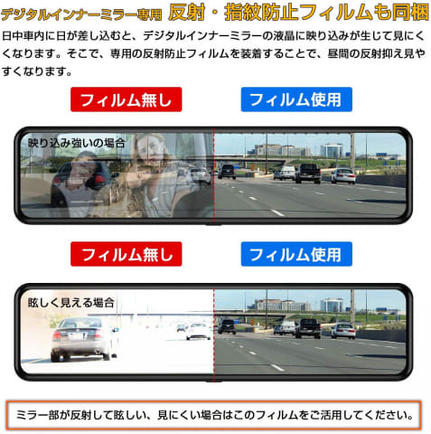 右ハンドル車に最適な右側レンズを採用した約12インチのミラー型
