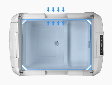 ポータブル温冷庫 28L コンプレッサー式 約20分で庫内を0℃まで冷やせるコンプレッサー式のポータブル冷蔵冷凍庫