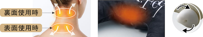 表裏を入れ替えることで「もみ位置」と「もみ感」を変えられ、コリポイントを的確にとらえてマッサージできる