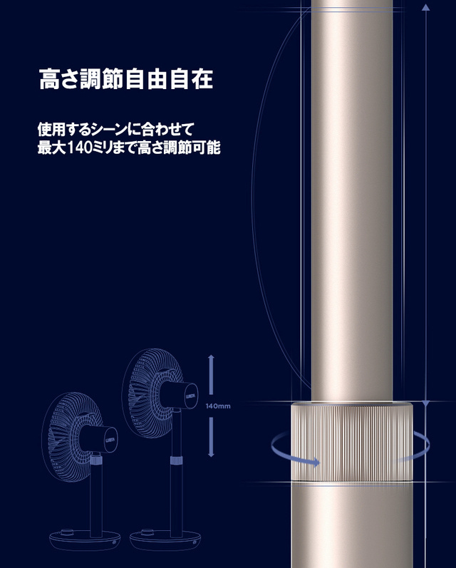 首振り、高さ調節が可能
