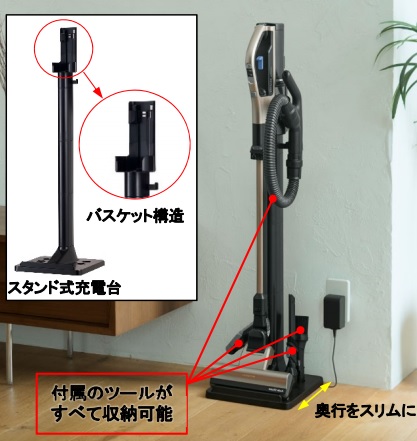 付属ツールをすべて収納できるスタンド式充電台