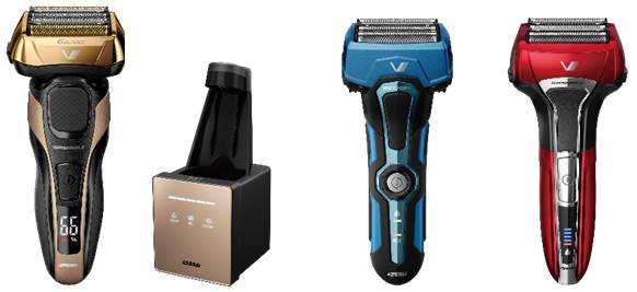 左から「IZF-V990-N」(6枚刃、洗浄器付き)、「IZF-V750-A」(4枚刃)、「IZF-V570-R」(5枚刃)