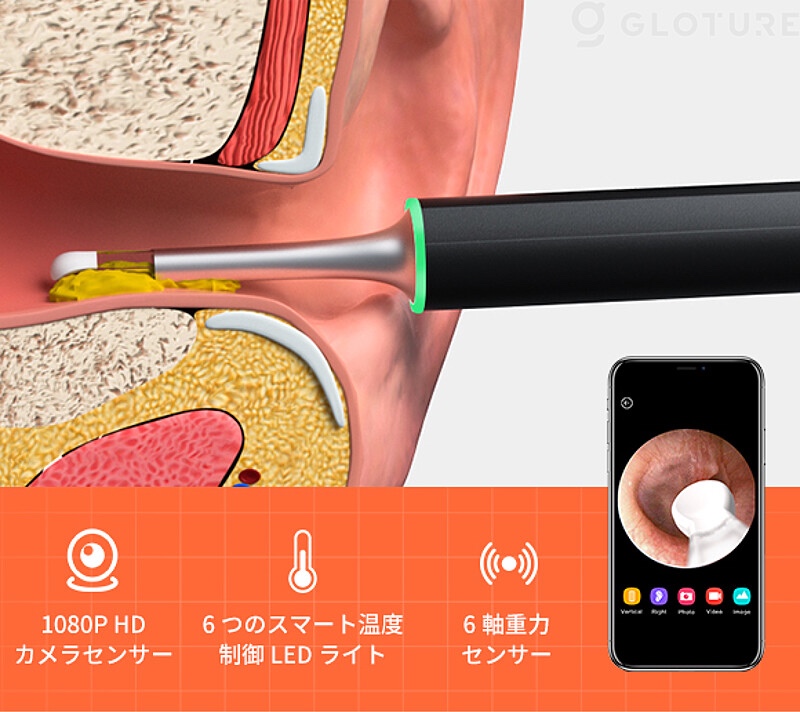 耳の中を確認しながら耳かきできる