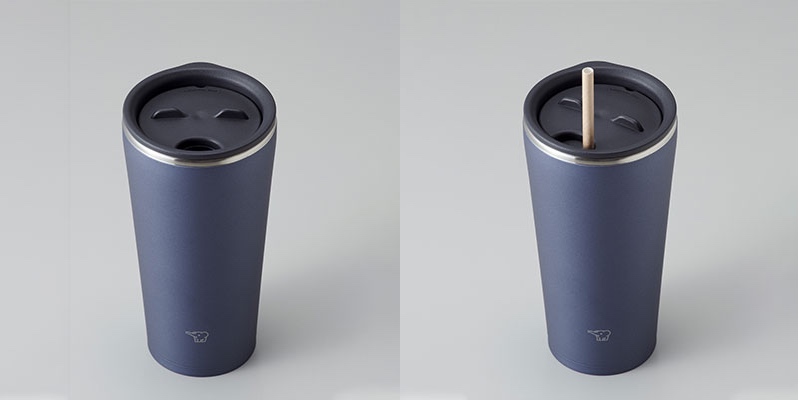 ふたには回転開閉式の飲み口が付いており、ふたを外さずに飲める。ストローもさせる