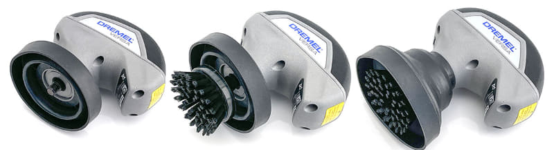 必要に応じたパッドやブラシを装着して使います。磨き粉や洗剤とともに使うので、多くの場面でスプラッシュガードが役立ちます