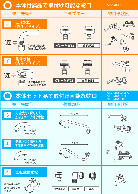 取り付け可能な水栓