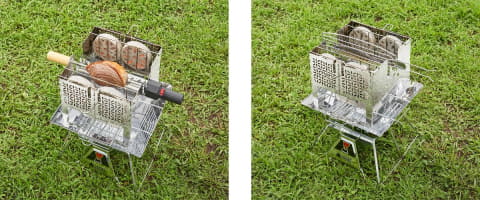 ロゴス、バウムクーヘンや鶏の丸焼きが作れる自動回転グリル