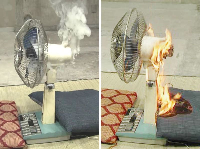経年劣化したコンデンサーから発火した扇風機(NITEの再現実験)