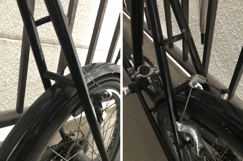 後輪はV-ブレーキ。小径なので装着しづらい