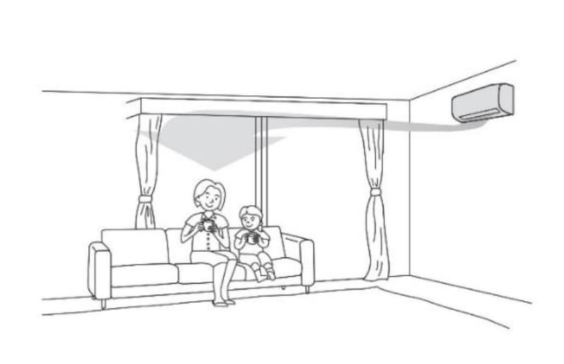 風向を床と水平にすると部屋の温度が均一になりやすいという