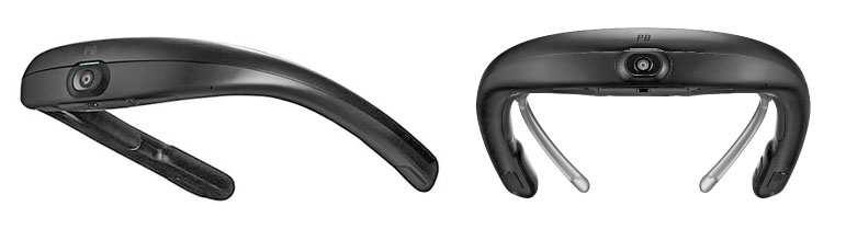 FITT360PBはそのまま首にかけても使えますが、右のようなネックガイドを装着するとより水平が保たれ、安定的に動画を撮ることができます