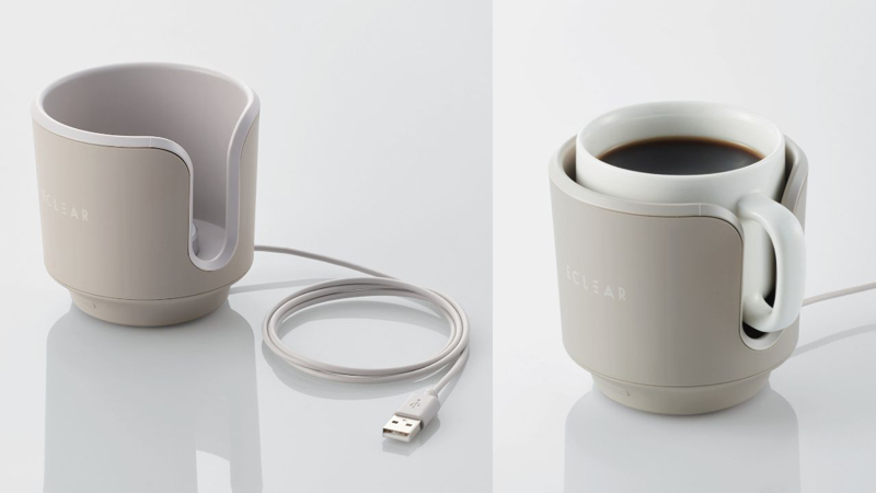 カップを包み込む筒型構造で、USB給電により飲み物を保温