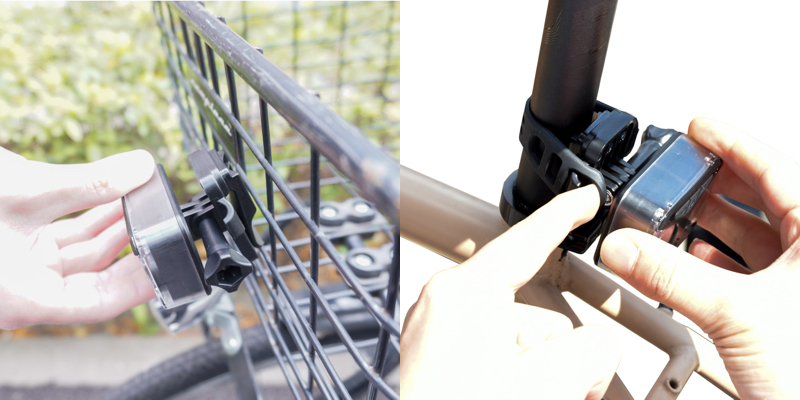 自転車のフロント/バックに簡単に取り付けられる