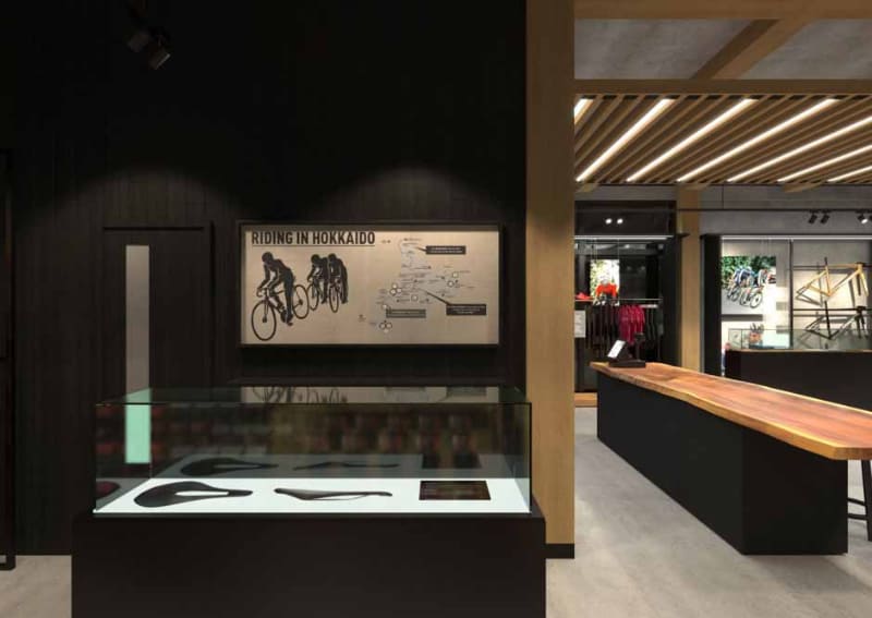 店内に大きなサイクリングマップが掲載される &copy;スペシャライズド