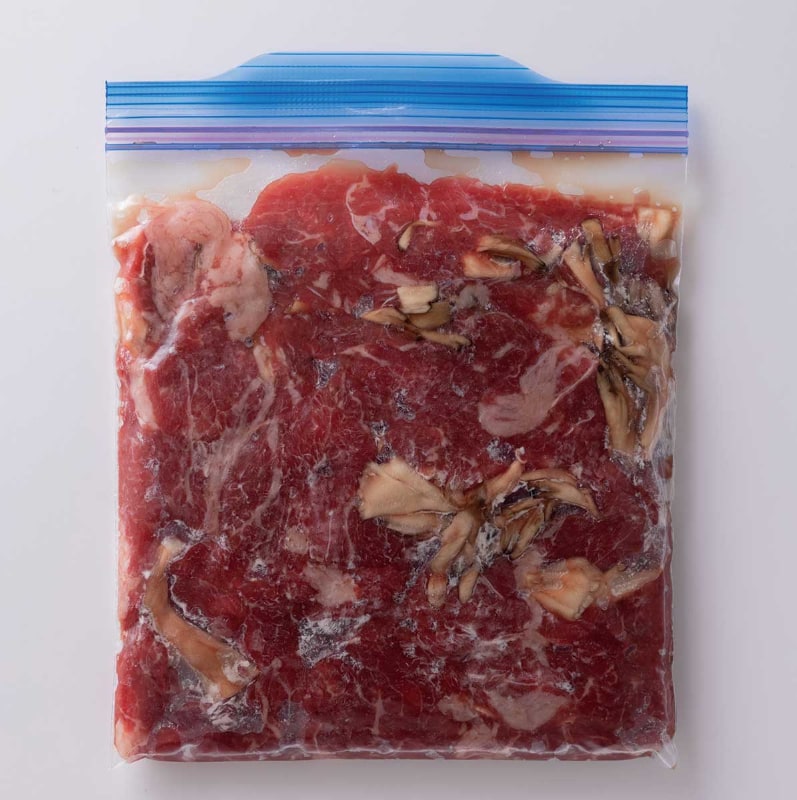 牛肉まいたけ。火にかけるだけで調理が完了する下味調理は時短料理の味方