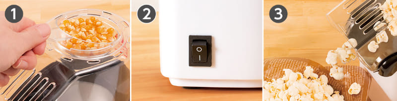 本体にコーンをセットして電源を入れると、ポップコーンが飛び出てくる