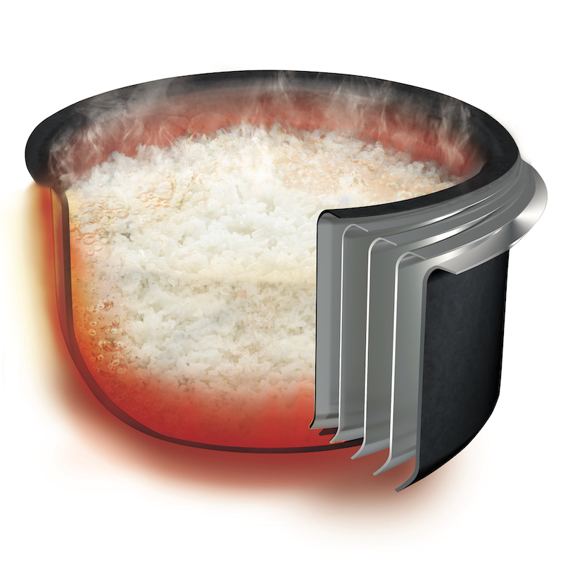 遠赤5層土鍋蓄熱コート釜。内なべコーティングは、3年間保証