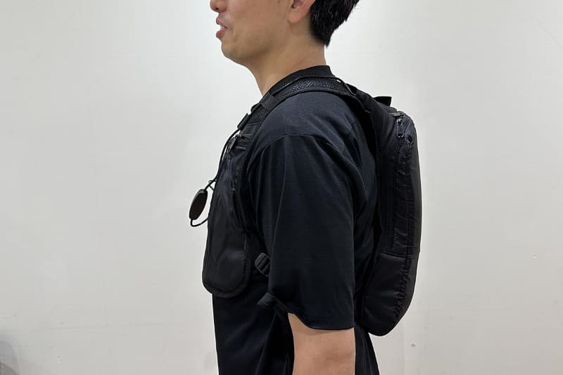 真横から見たところ。小さなバッグを背負っているような見た目