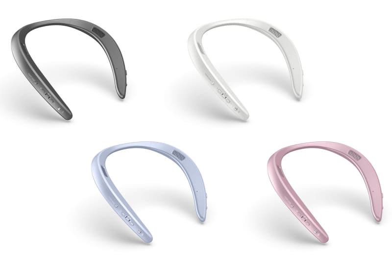 シャープ「AQUOS サウンドパートナー AN-SS3」は首掛けタイプのBluetoothスピーカーです。耳をふさがないのでサイクリングにも向きそう。4色展開