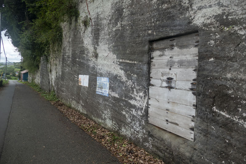 このエリアでよく目にする巨岩。タービダイト? 房州石? 部分的にくり抜かれていて、なにかをしまった? 防空壕? などと答えの出ない会話をしつつメンバーたちは走ります