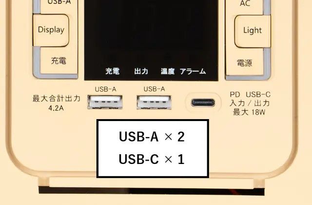 USBなど主要な充電ポートを備える