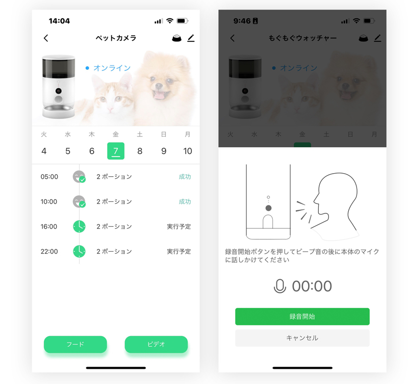 スマホアプリでスケジュールの設定やペットとのコミュニケーションが可能