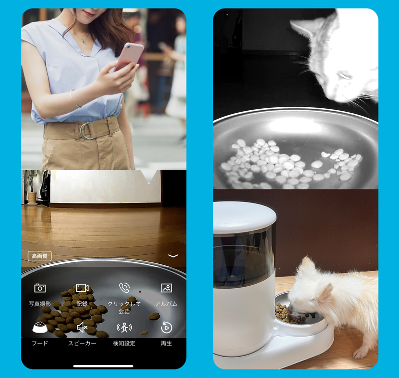 暗視モード付きカメラでペットの様子をいつでも確認できる