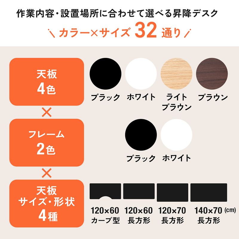カラーやサイズを設置場所や作業内容に合わせて選べる