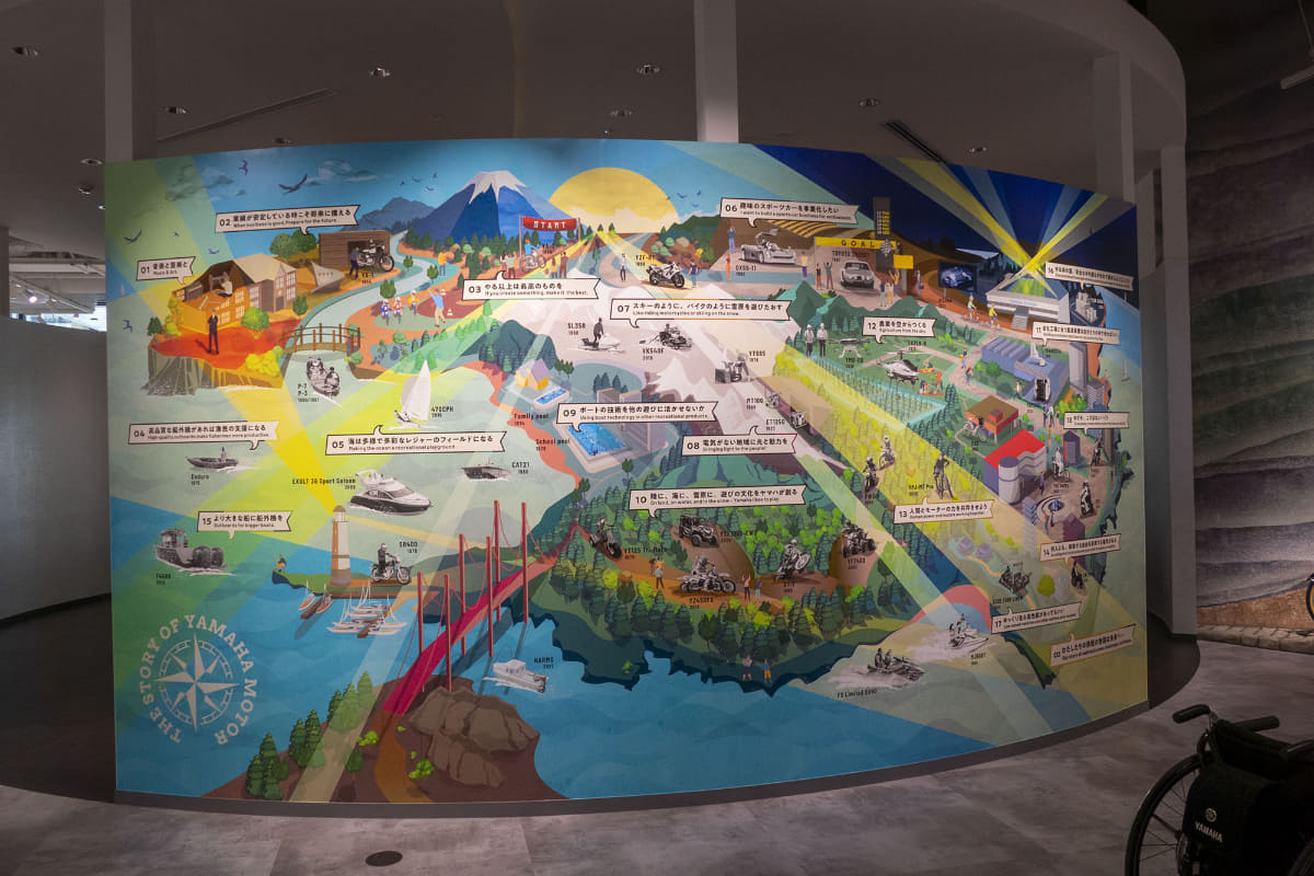 ヤマハの歴史を記したボード。ネットで有名なあのコピペの続きが誕生するかも!?