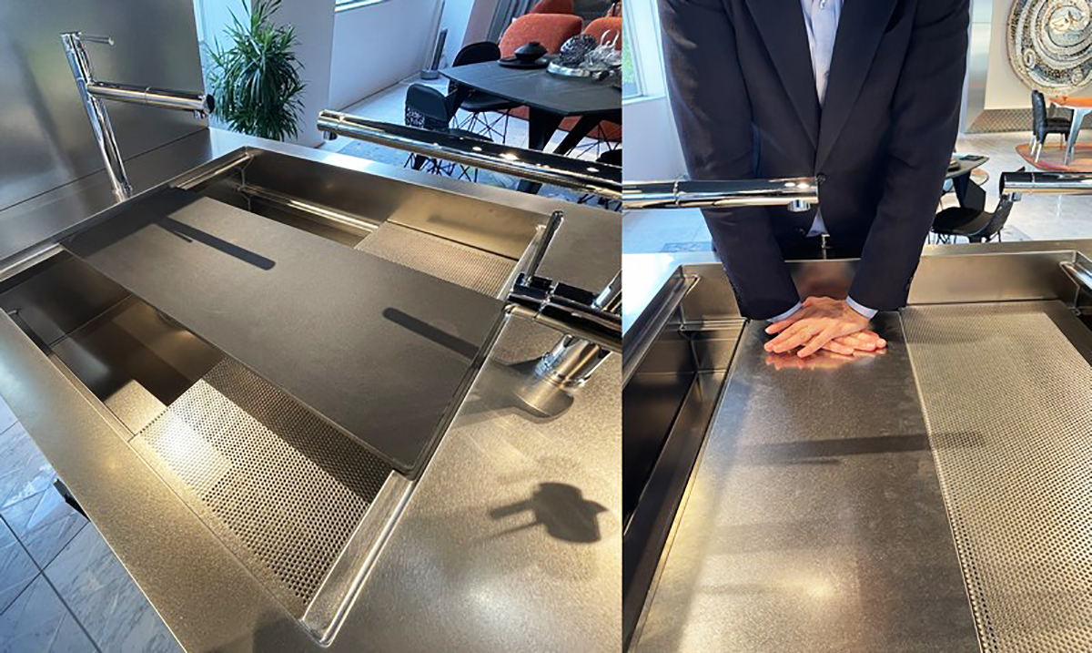 シンクの中で調理が完結する「パラレロシンク」。パン生地・ピザ生地をこねたりする、力のかかる作業も問題なくできるような強度がある