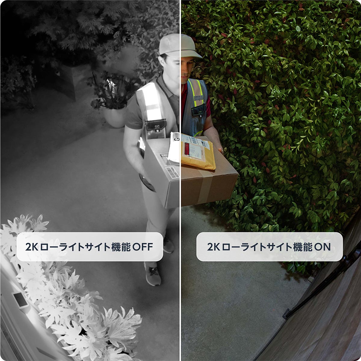 ローライトサイト機能のオン/オフ比較イメージ