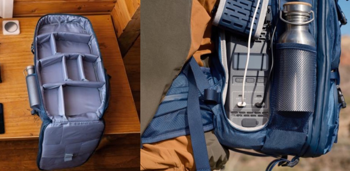 Bluepackは収納性が高く、背負ったまま機器を充電できる