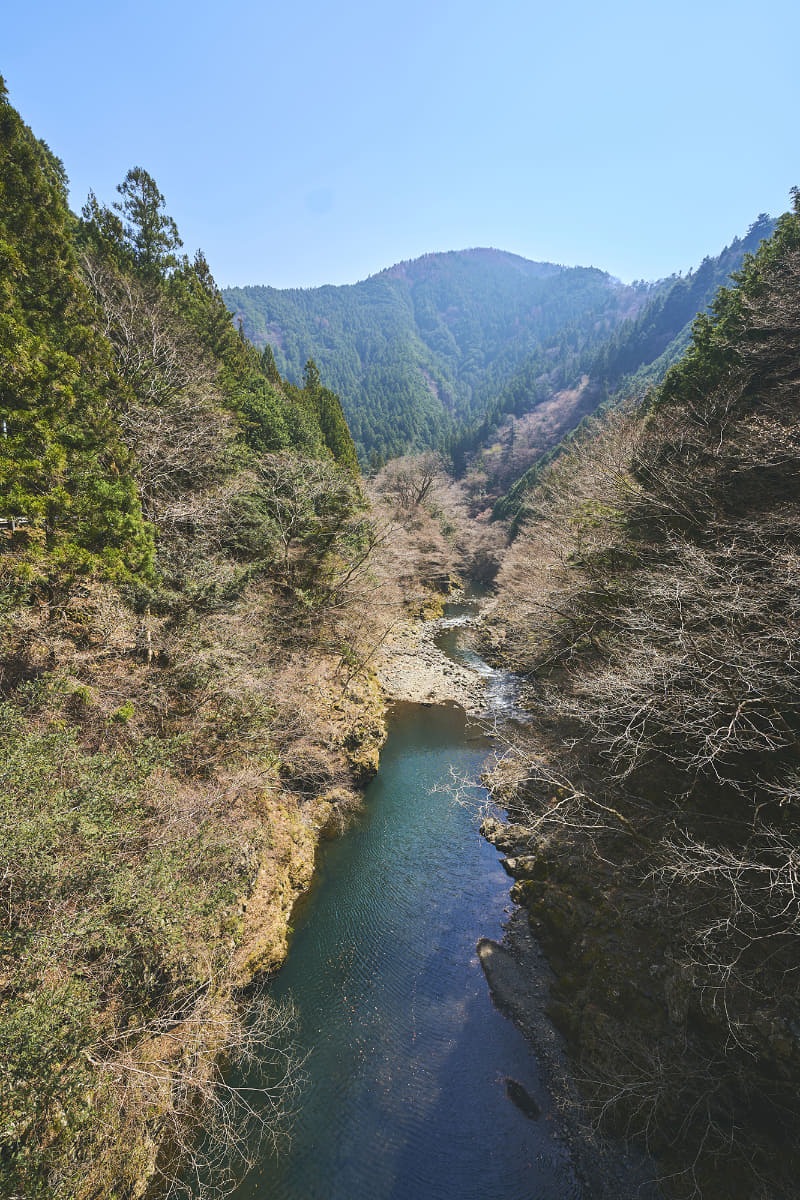 奥多摩むかし道には、足がすくみそうな吊橋が2カ所も。でも絶景