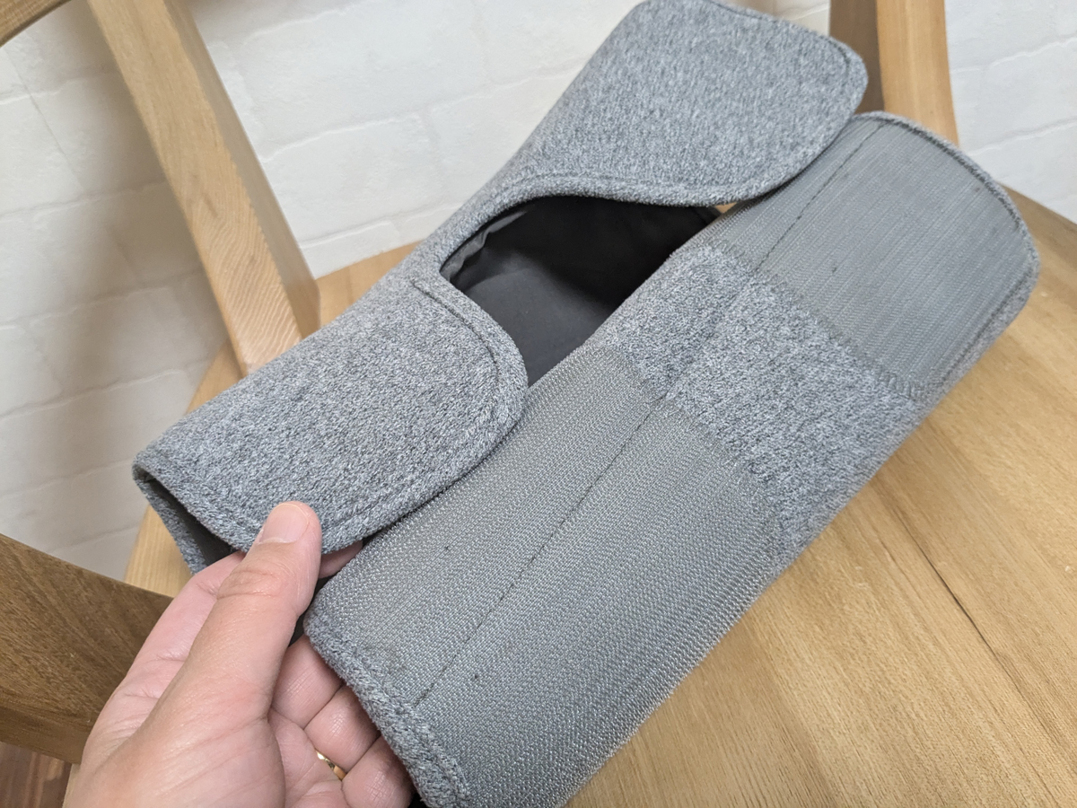 面ファスナーでふくらはぎの周囲に合わせて装着できます