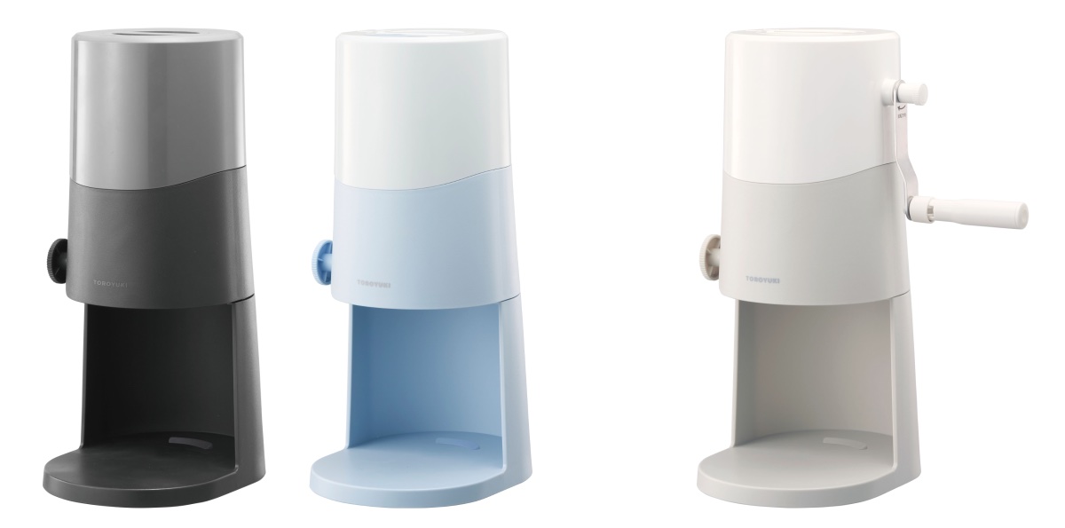 (左2つ)電動ふわふわ とろ雪かき氷器、(右)手動ふわふわ とろ雪かき氷器
