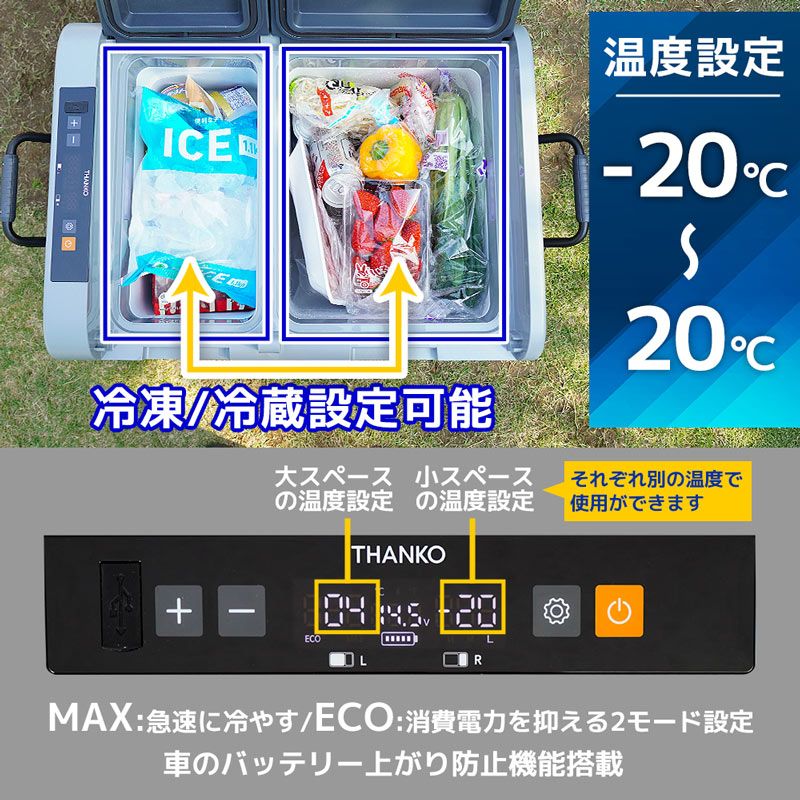 -20℃から20℃までの温度設定が可能
