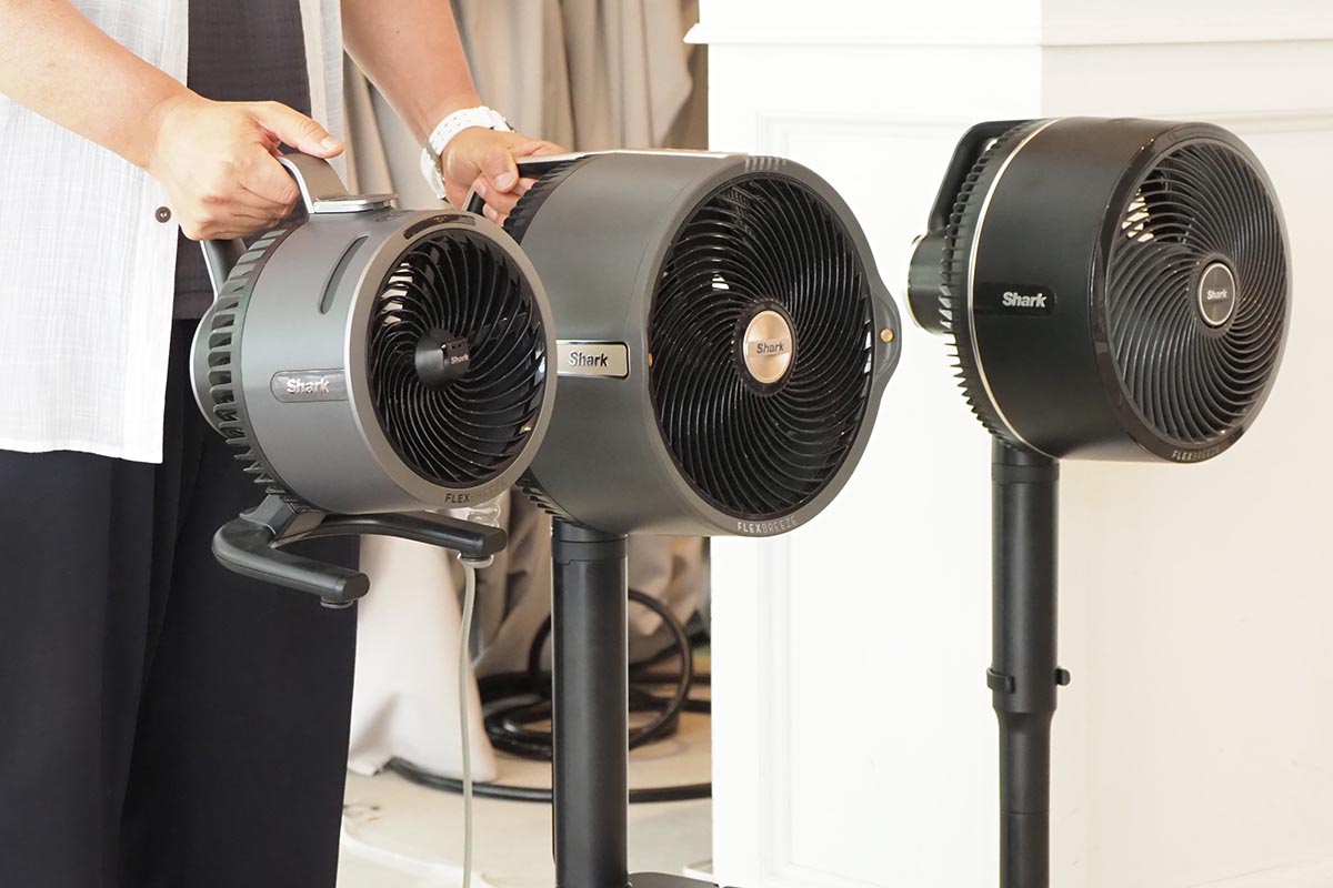 FlexBreezeシリーズのサイズ比較、左がコンパクトなHydroGo、中央がパワフルなPro Mist、右がスタンダードなFlexBreeze