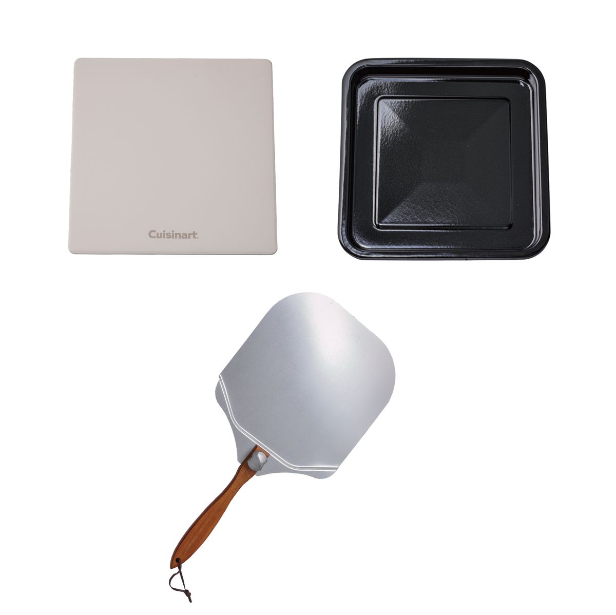 ピザが焼けるピザストーン、オーブン調理用グリルパン、アカシア材の持ち手が魅力のピザピールが付属