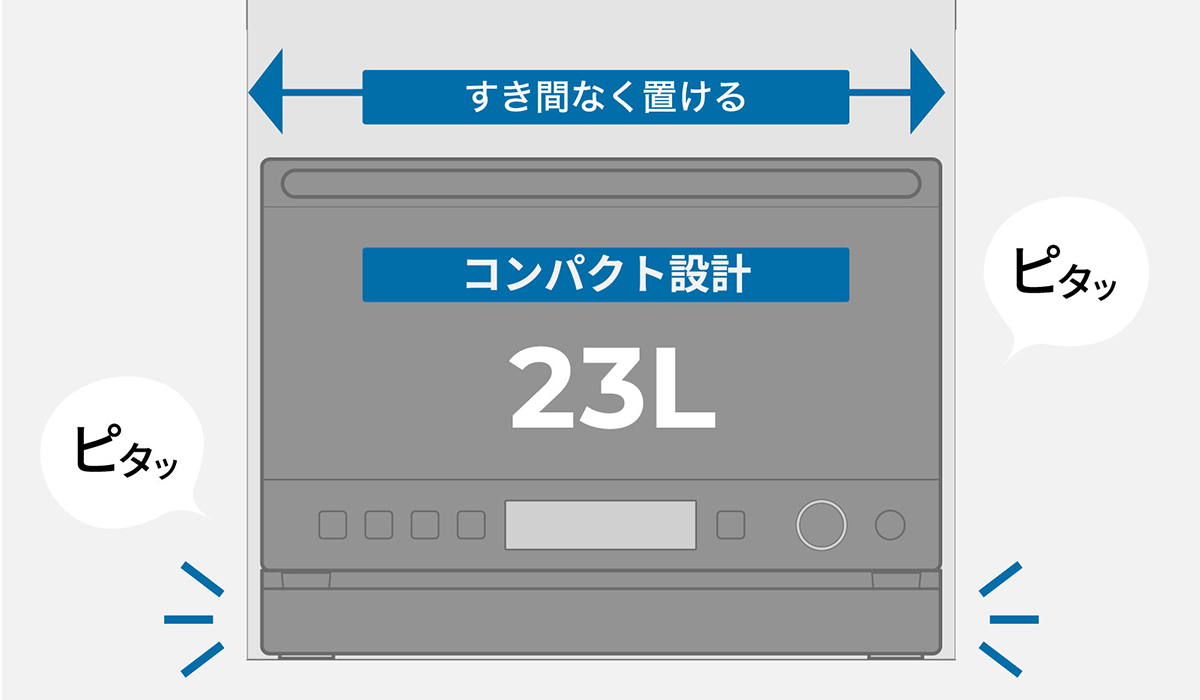 限られたキッチンスペースでも効率よく配置できる「ピタッと置き」