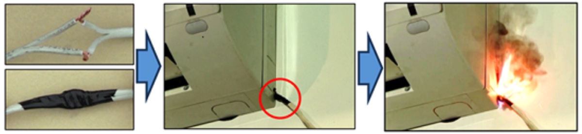 電源コードの継ぎ足し接続部の接触不良による火災(再現実験)