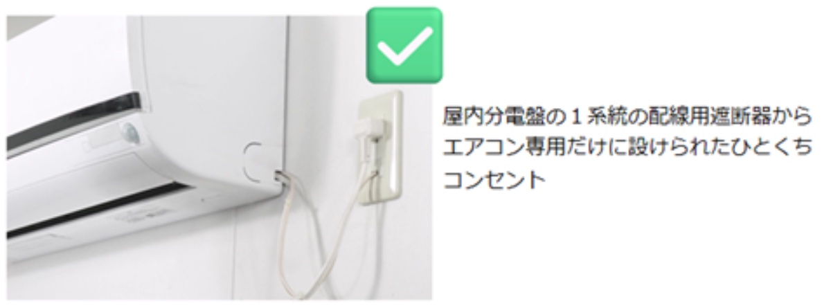 電源プラグはエアコン専用コンセントに差す
