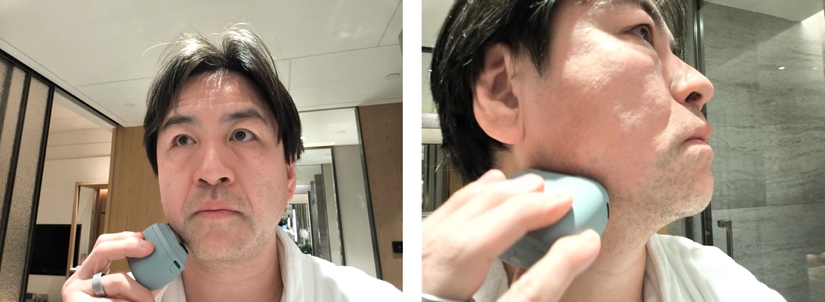 パームイン LITEでシェービングしているところ