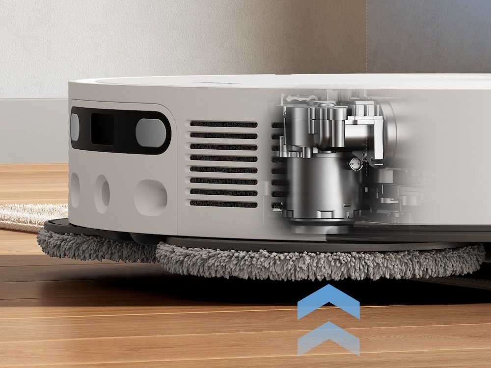 モップを最大10.5mmまで自動でリフトアップしてカーペットを吸引清掃する